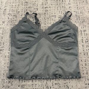 H&M Lace Trim Satin cami with adjustable straps.